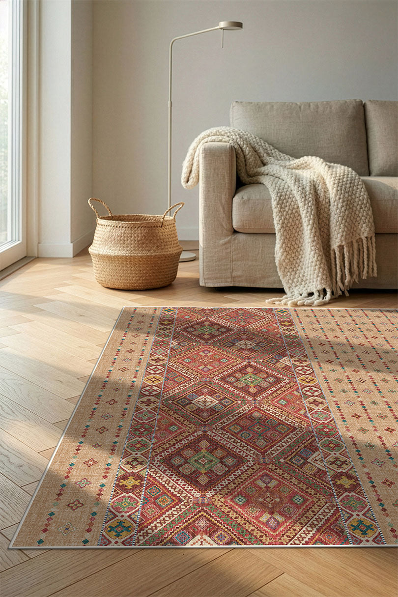 teppana-leila-karneol-teppich-waschbarer-boho-teppich-in-gelb-orange-geometrisch image 4