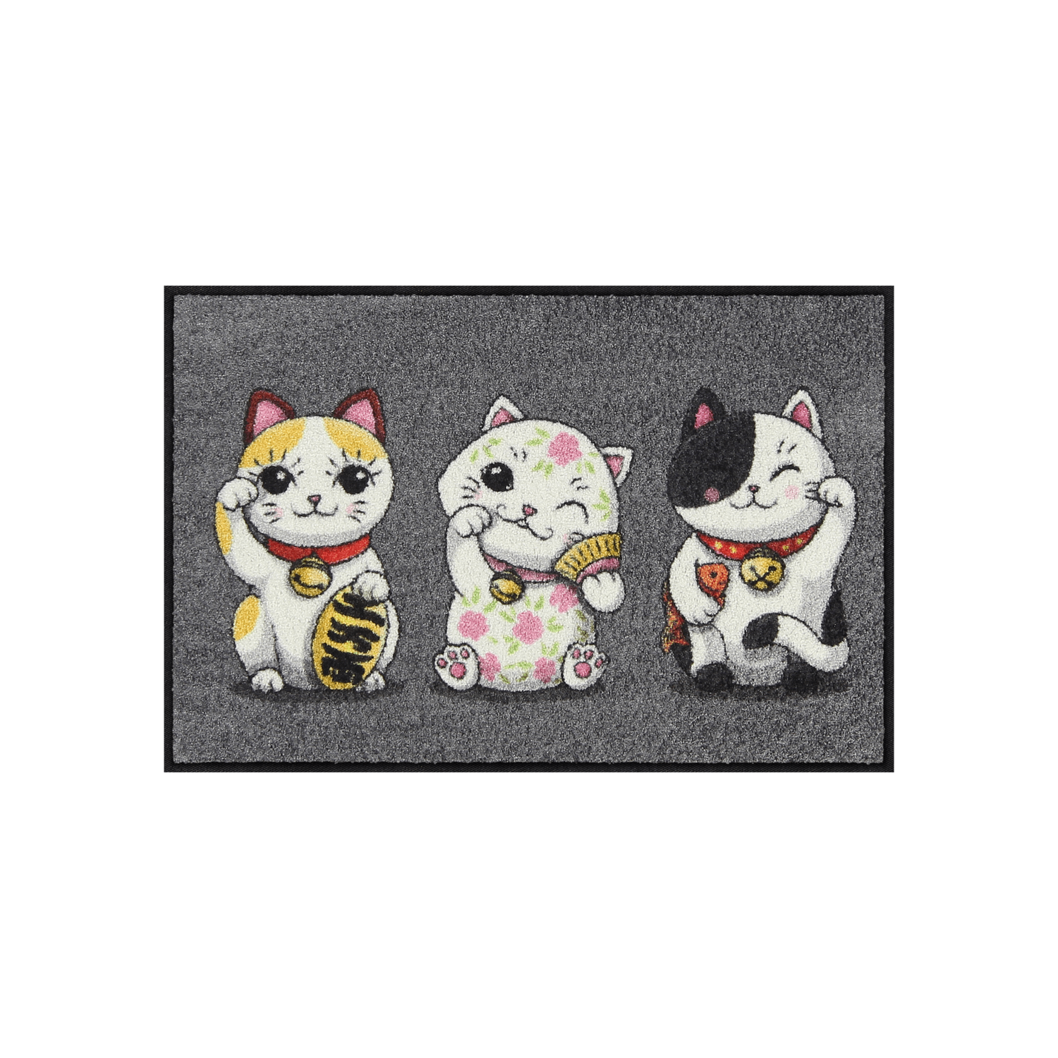 salonloewe-lucky-cats-grey-eingangsmatte-50-x-75-cm-waschbare-fu-matte-mit-manek image 1