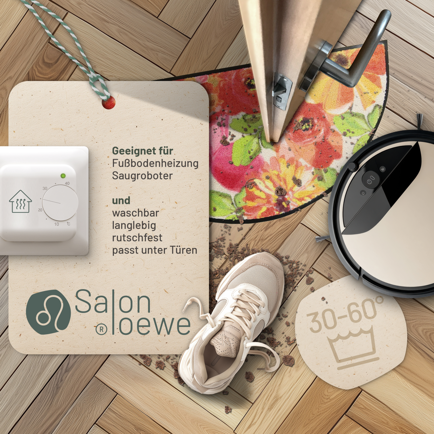 salonloewe-flower-bed-beige-red-sonderform-42-x-85-cm-waschbare-designermatte image 3