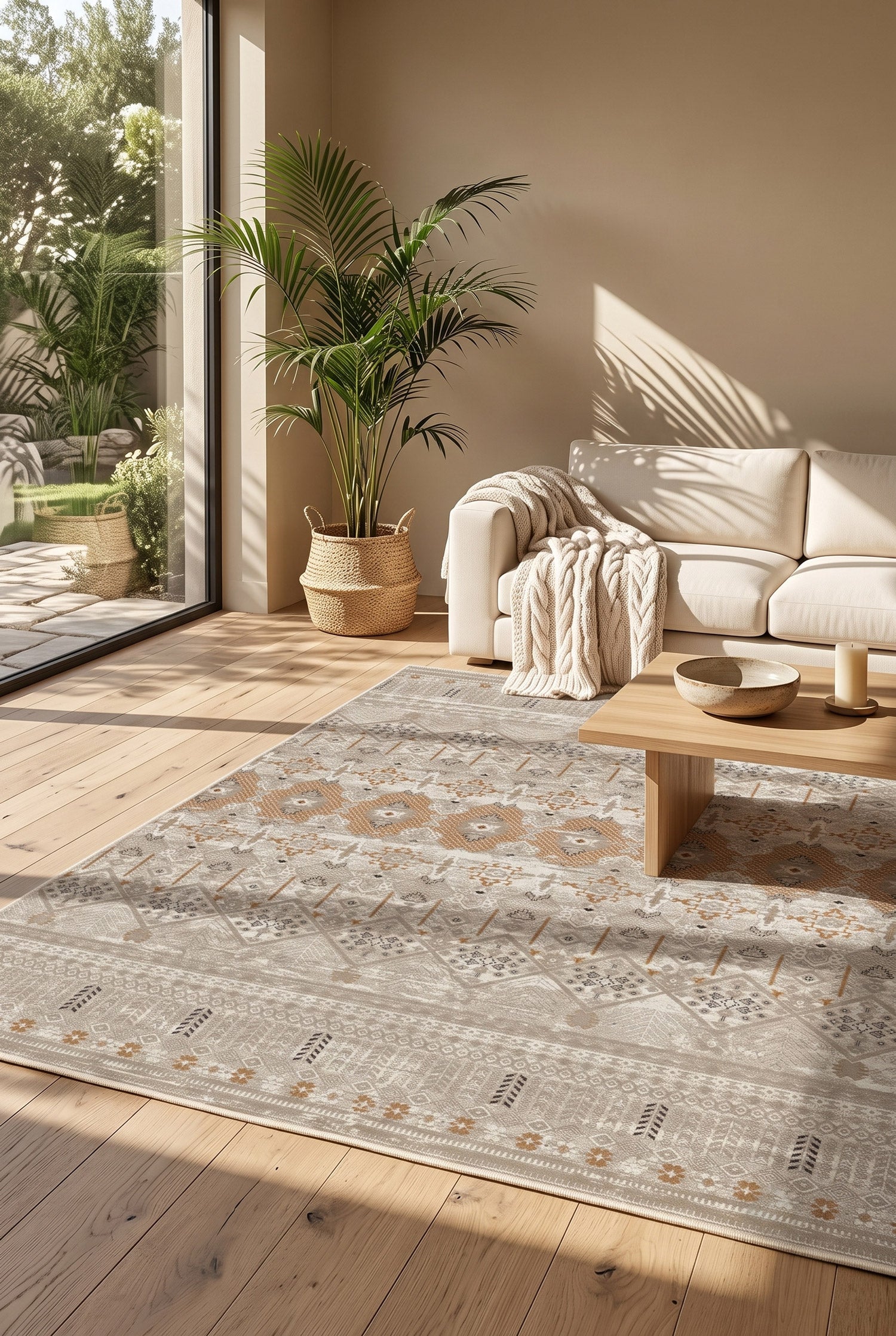 teppana-nele-taupe-teppich-waschbarer-marokkanisch-boho-teppich-braun-taupe-crem image 4