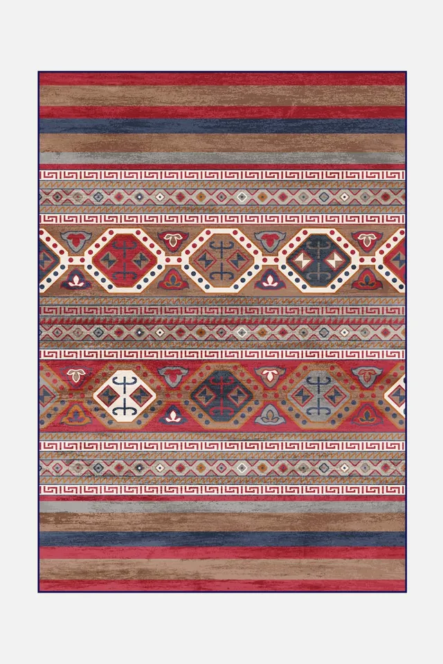 teppana-kaneschka-rot-teppich-waschbarer-indoor-teppich-blau-braun-taupe-marokka image 1