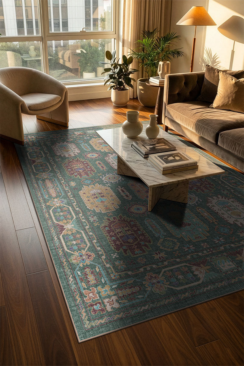 teppana-farah-malachit-teppich-waschbarer-indoor-teppich-geometrisches-boho-desi image 4