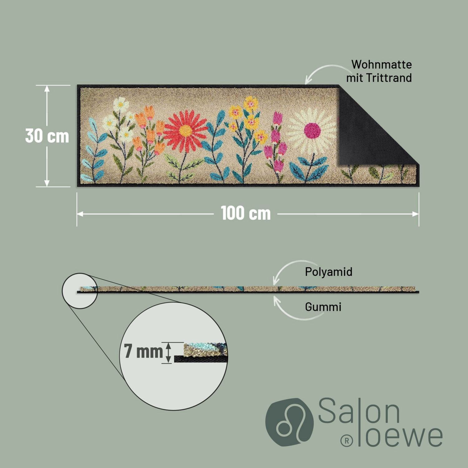 salonloewe-bloom-rush-beige-minimatte-30-x-100-cm-florale-schmutzfangmatte image 3
