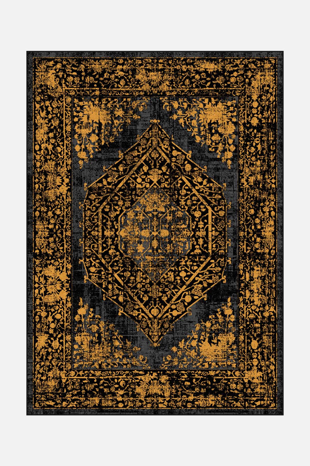 teppana-nero-gold-teppich-waschbarer-indoor-teppich-schwarz-gelb-orange-klassisc image 1
