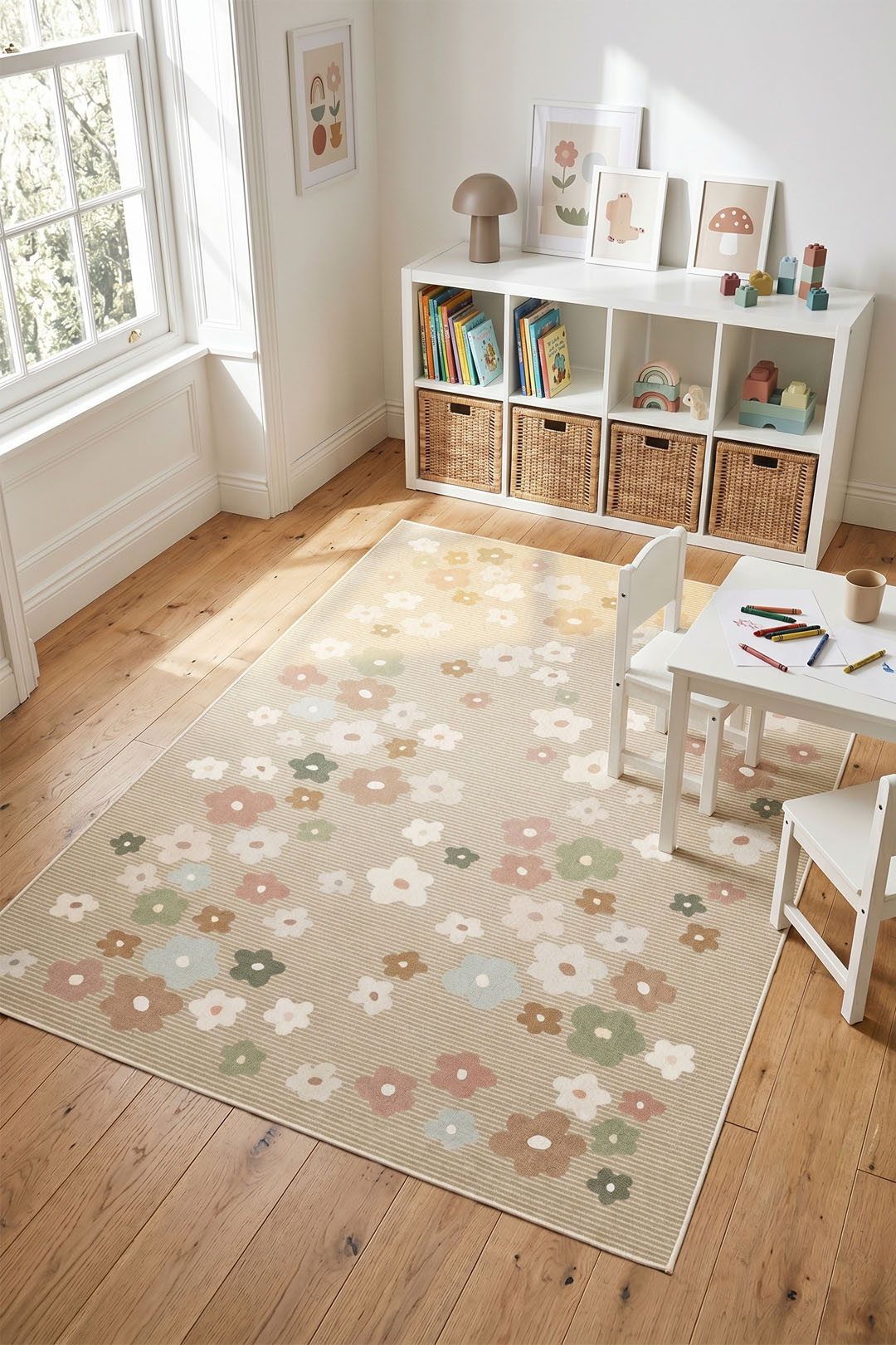 teppana-blumenwiese-taupe-waschbarer-floral-teppich image 4