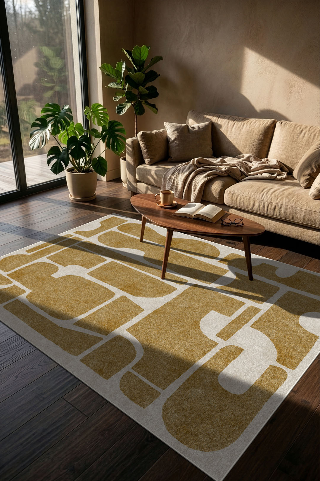 teppana-tilda-senfgelb-teppich-waschbarer-kurzflor-teppich-gelb-orange-beige-nat image 4