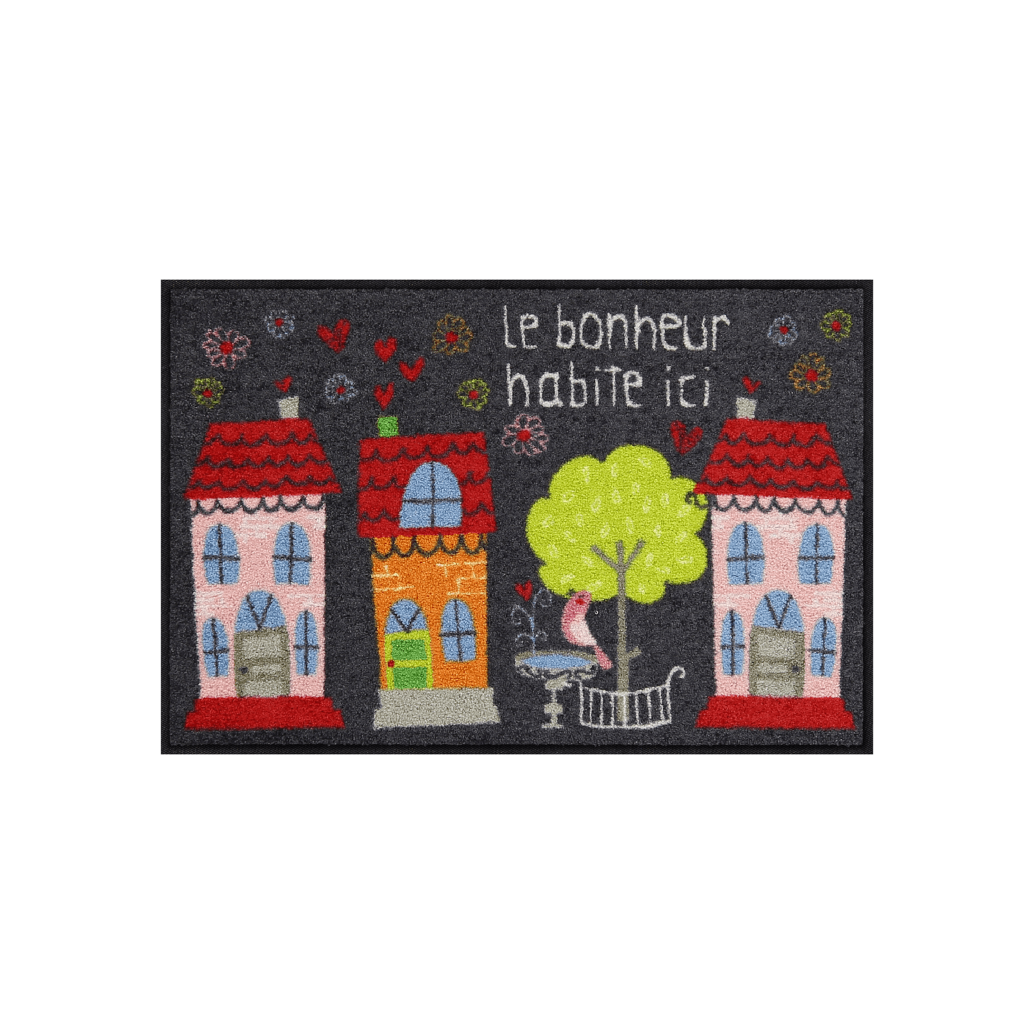 salonloewe-le-bonheur-eingangsmatte-grau-rot-50-x-75-cm-waschbare-schmutzfangmat image 1