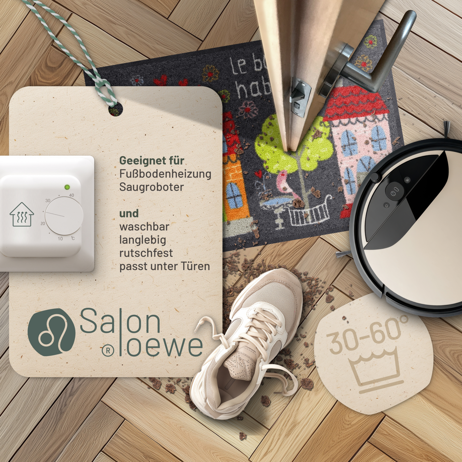 salonloewe-le-bonheur-eingangsmatte-grau-rot-50-x-75-cm-waschbare-schmutzfangmat image 3