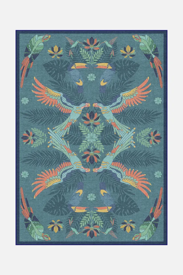 teppana-tropenv-gel-blau-teppich-waschbarer-designer-teppich-mit-exotischem-voge image 1