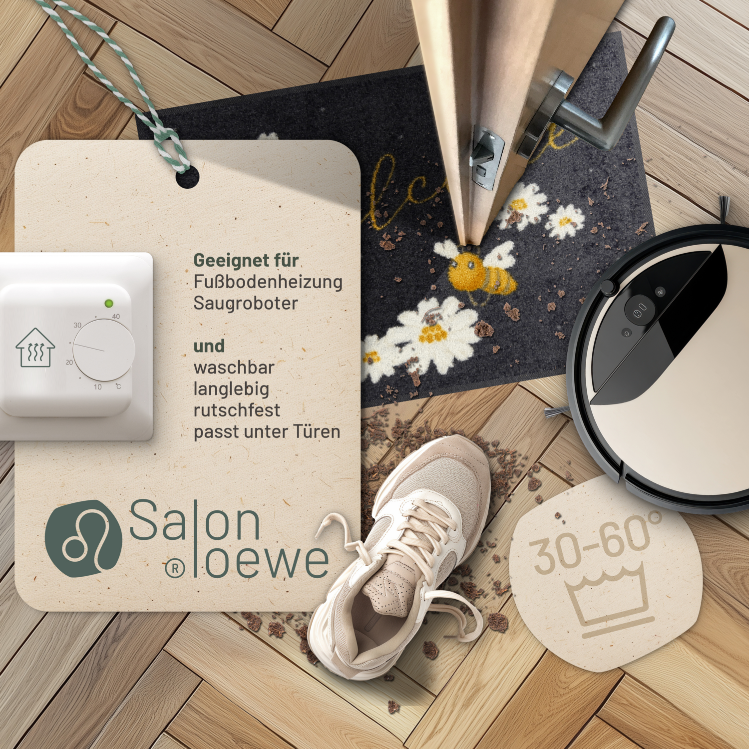 salonloewe-welcome-bees-eingangsmatte-50-x-75-cm-schmutzfangmatte-mit-bienen-des image 3