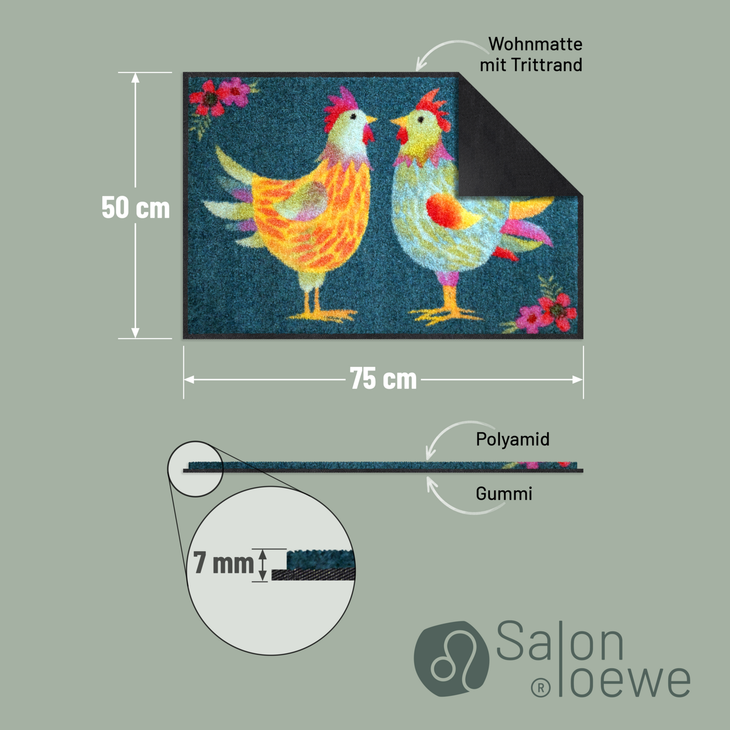 salonloewe-rainbow-chicken-petrol-eingangsmatte-50-x-75-cm-bunte-schmutzfangmatt image 4