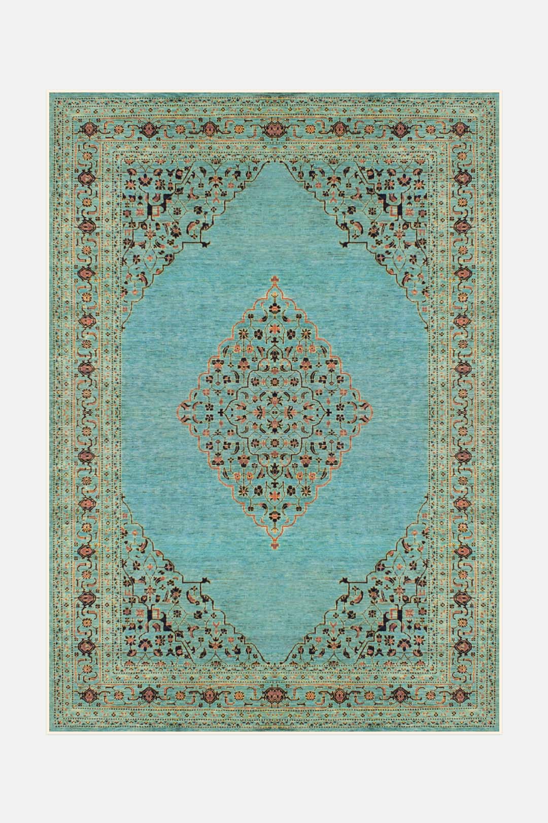 teppana-minu-moldavit-teppich-waschbarer-teppich-in-blau-gr-n-klassisches-design image 1