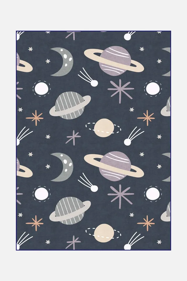 teppana-weltraum-planeten-teppich-waschbarer-kinderteppich-mit-rutschfester-matt image 1