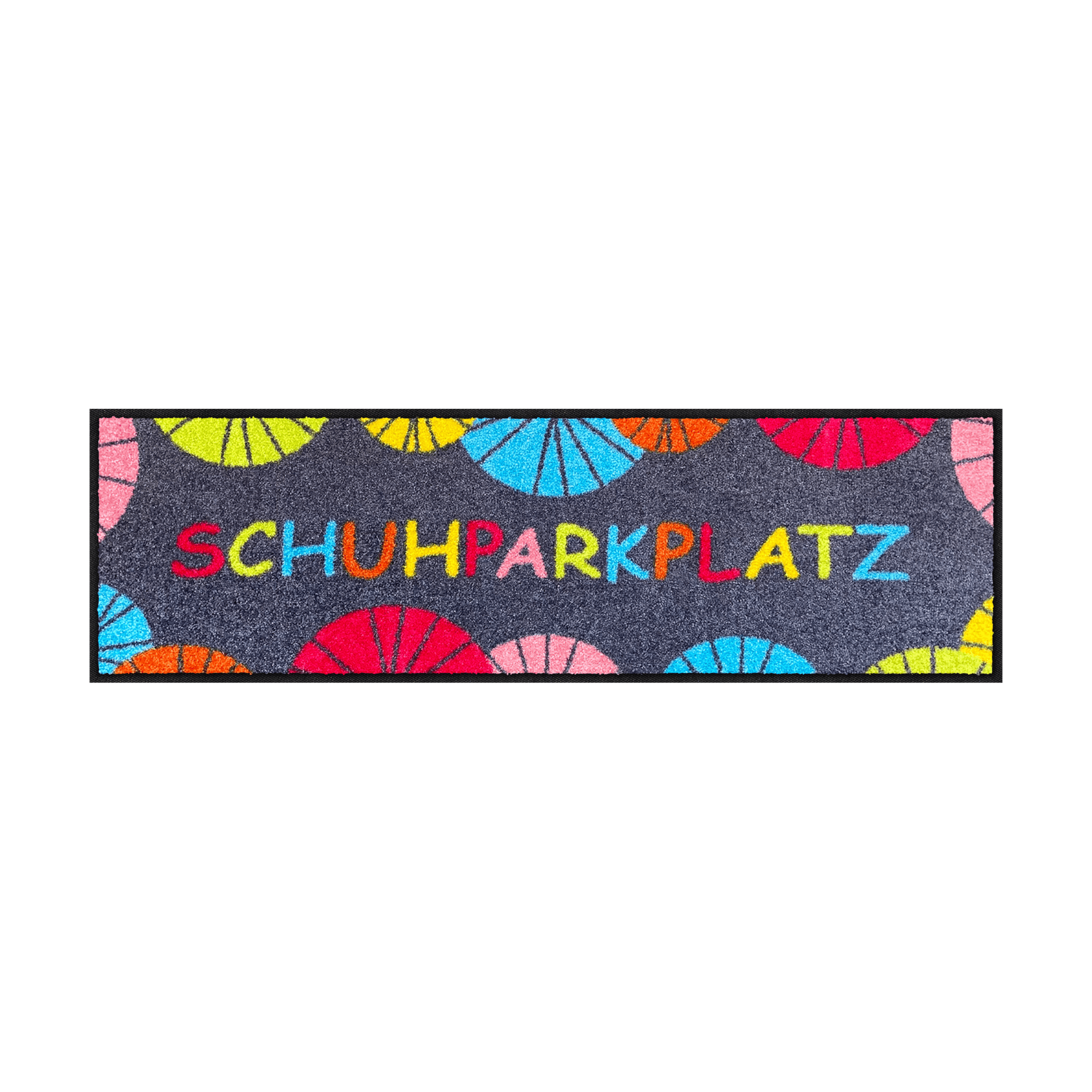 salonloewe-schuhparkplatz-umbrella-minimatte-30-x-100-cm-bunte-buchstaben-matte- image 1