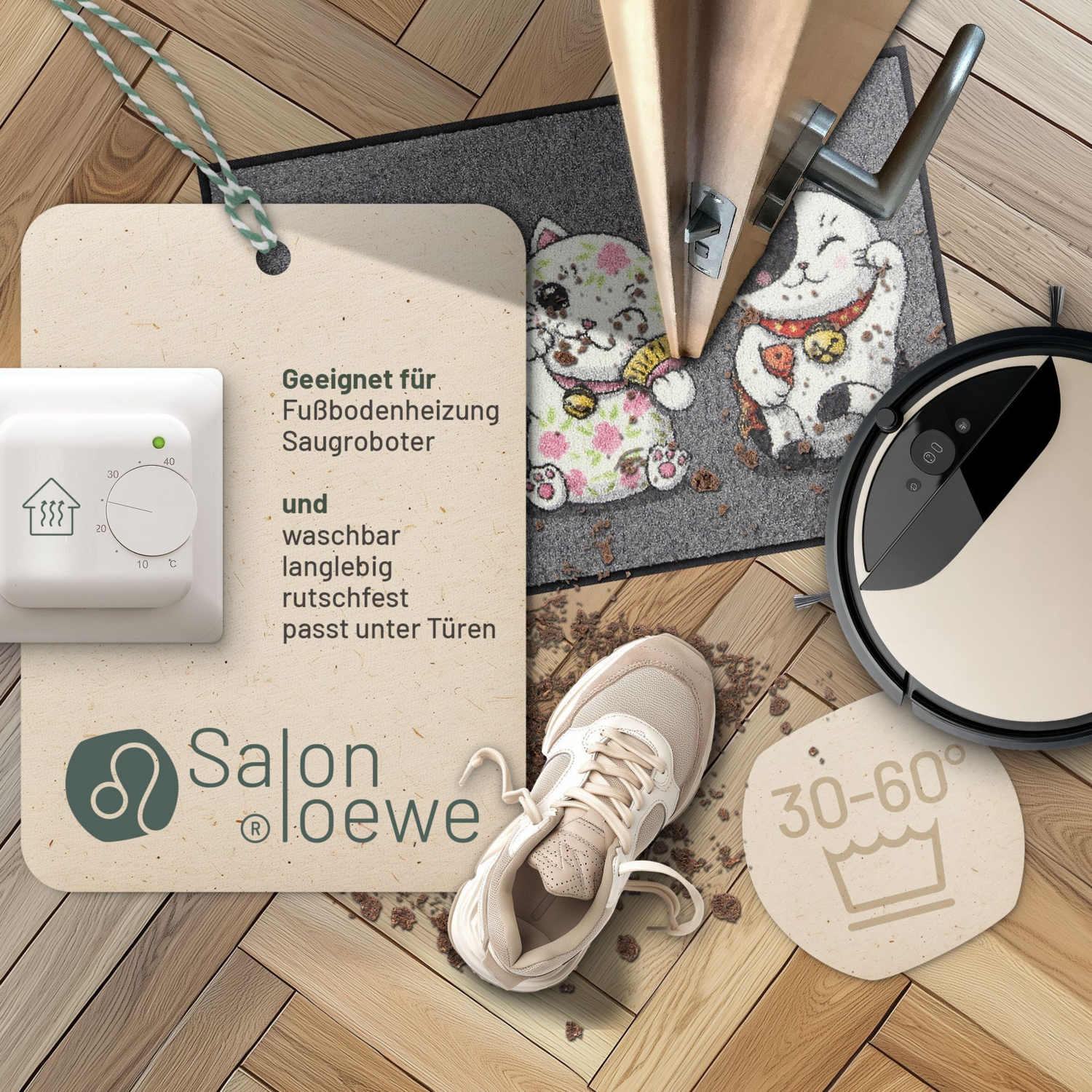 salonloewe-lucky-cats-grey-eingangsmatte-50-x-75-cm-waschbare-fu-matte-mit-manek image 2