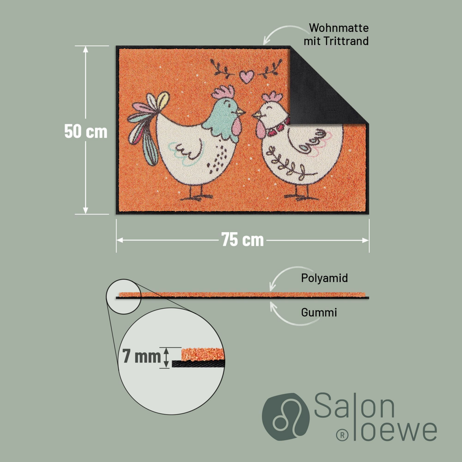 salonloewe-charming-chicken-eingangsmatte-50-x-75-cm-waschbare-fu-matte-mit-h-hn image 3