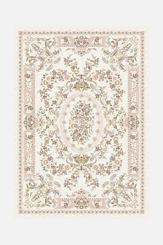 teppana-blomma-avalon-teppich-waschbarer-designer-teppich-florales-muster-in-bei image 1