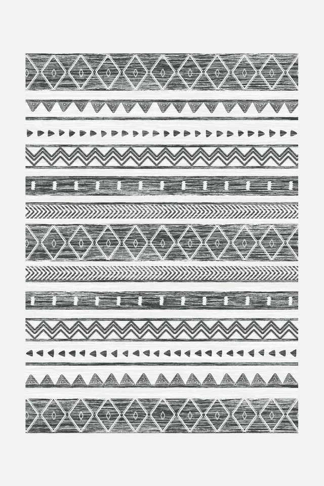 teppana-ikat-anthrazit-teppich-waschbarer-kurzflor-teppich-mit-rutschfester-matt image 1