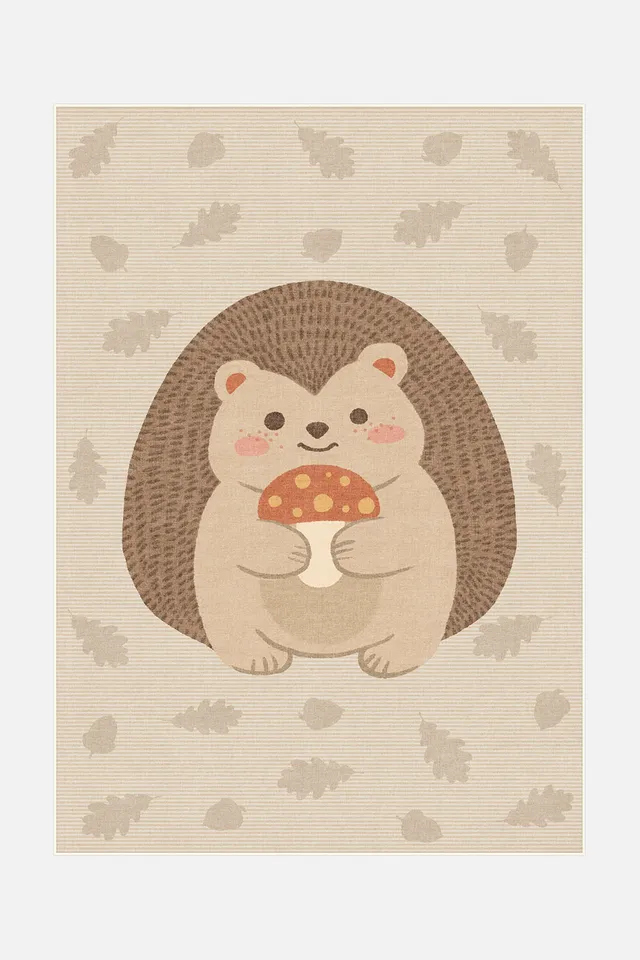 teppana-waldigel-beige-teppich-waschbarer-kinderteppich-mit-igel-motiv-in-beige- image 1