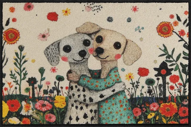 salonloewe-sweet-dogs-eingangsmatte-50-x-75-cm-hunde-motiv-auf-blumenwiese image 1