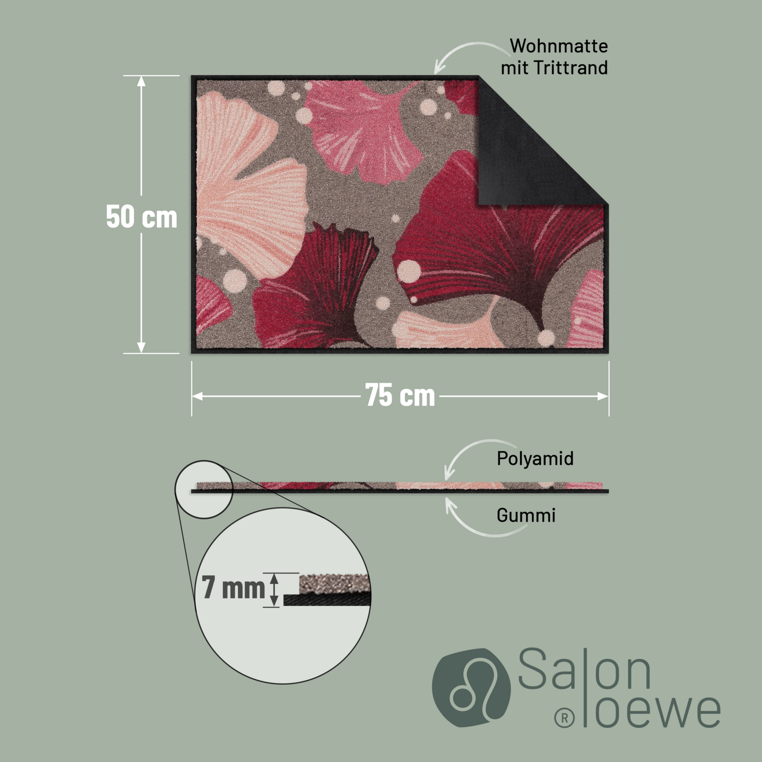 salonloewe-ginkgo-dance-rose-eingangsmatte-50-x-75-cm-schmutzfangmatte-mit-bl-te image 3