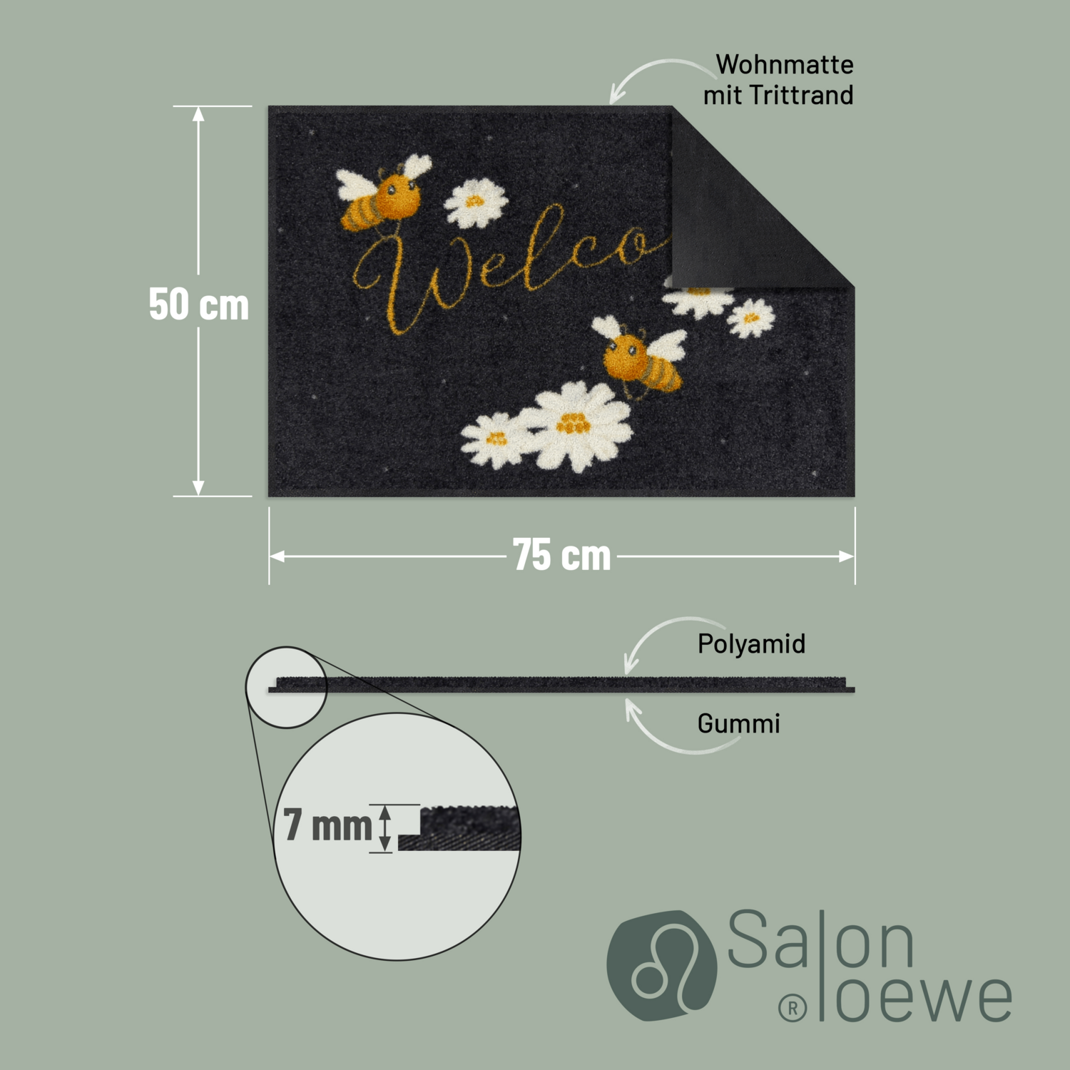 salonloewe-welcome-bees-eingangsmatte-50-x-75-cm-schmutzfangmatte-mit-bienen-des image 4