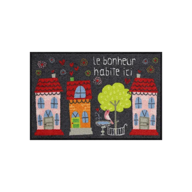 salonloewe-le-bonheur-eingangsmatte-grau-rot-50-x-75-cm-waschbare-schmutzfangmat image 1