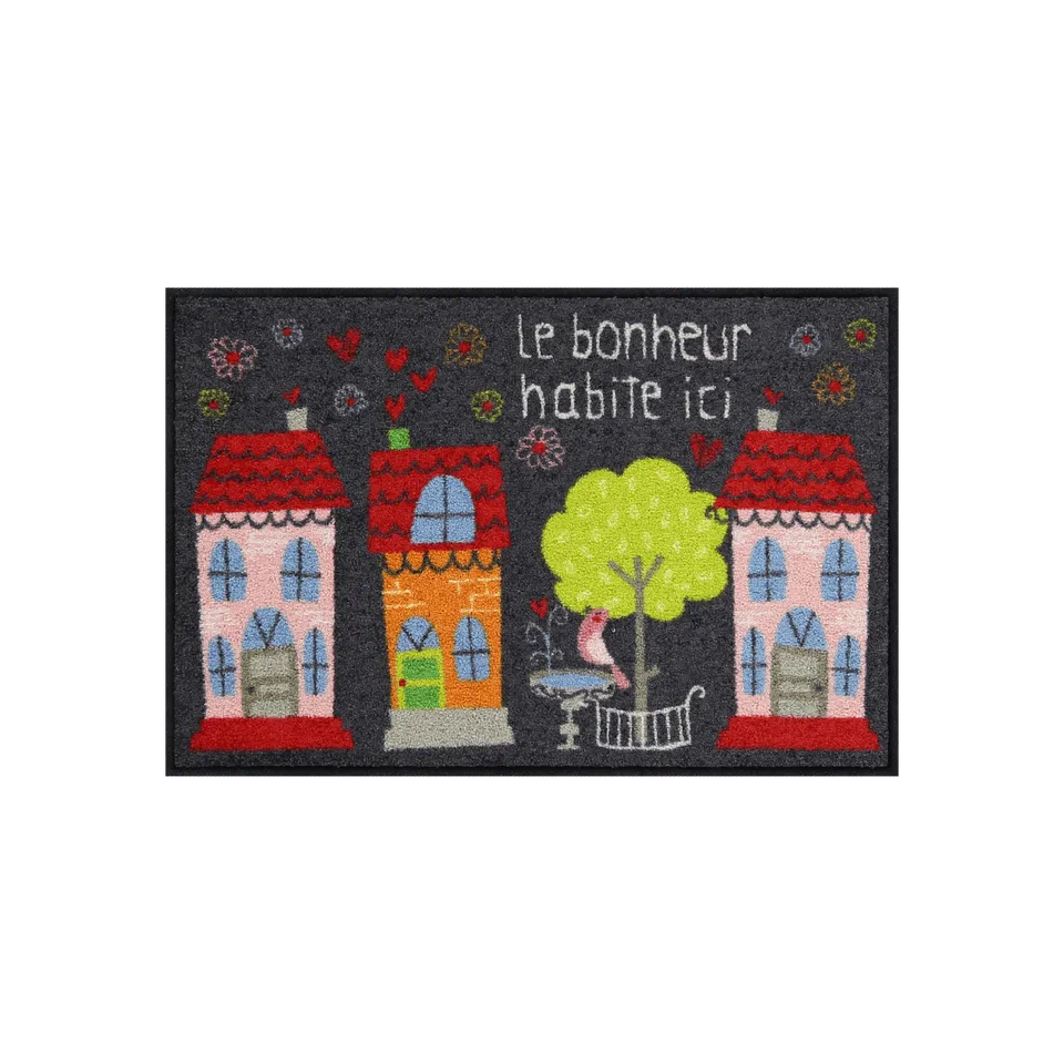 salonloewe-le-bonheur-eingangsmatte-grau-rot-50-x-75-cm-waschbare-schmutzfangmat image 1