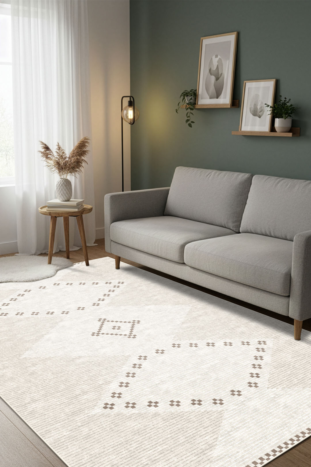 teppana-nora-mandel-teppich-waschbarer-boho-teppich-beige-natur-geometrisch-inkl image 4