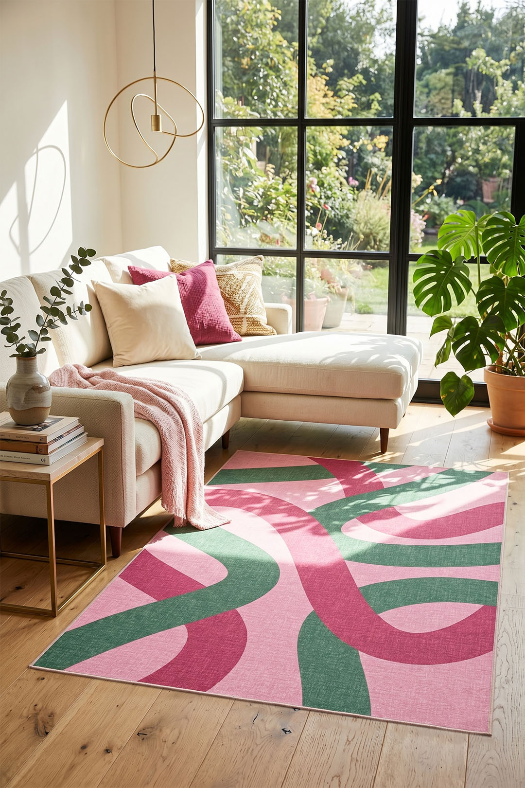 teppana-roxy-melone-teppich-waschbarer-kurzflor-teppich-creme-geometrisch-melone image 4