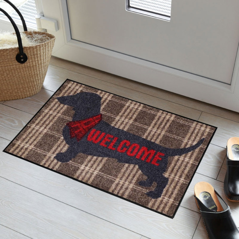 salonloewe-welcome-dog-eingangsmatte-50-x-75-cm-dackel-motiv-mit-karomuster image 2