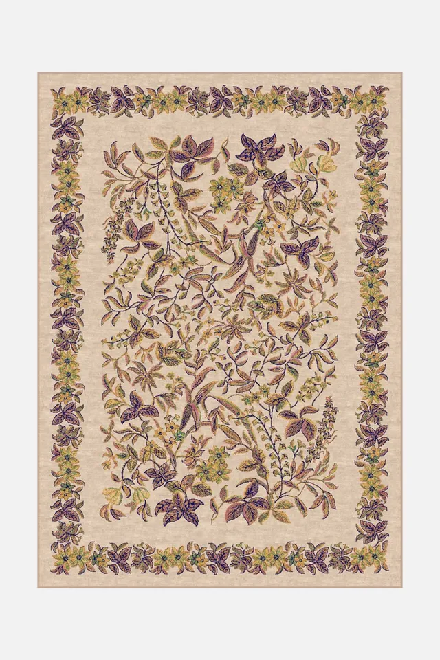 teppana-elinja-lila-teppich-waschbarer-indoor-teppich-mit-blumenmuster-lila-beig image 1