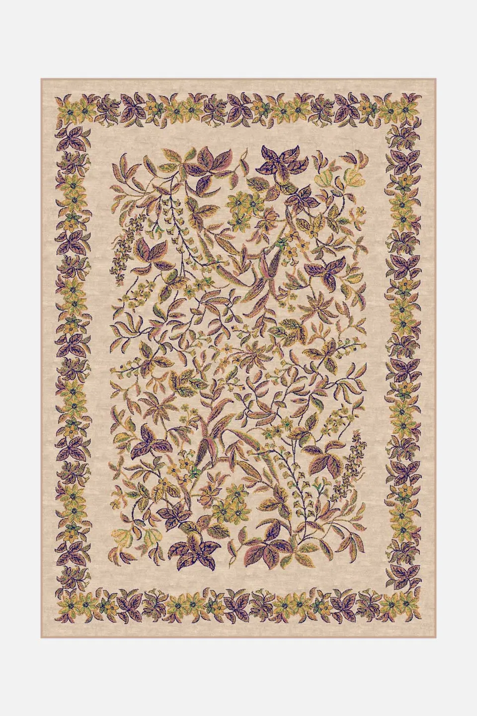 teppana-elinja-lila-teppich-waschbarer-indoor-teppich-mit-blumenmuster-lila-beig image 1