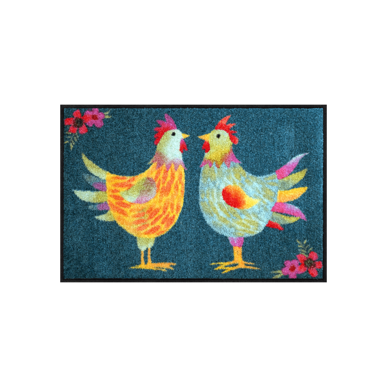 salonloewe-rainbow-chicken-petrol-eingangsmatte-50-x-75-cm-bunte-schmutzfangmatt image 1
