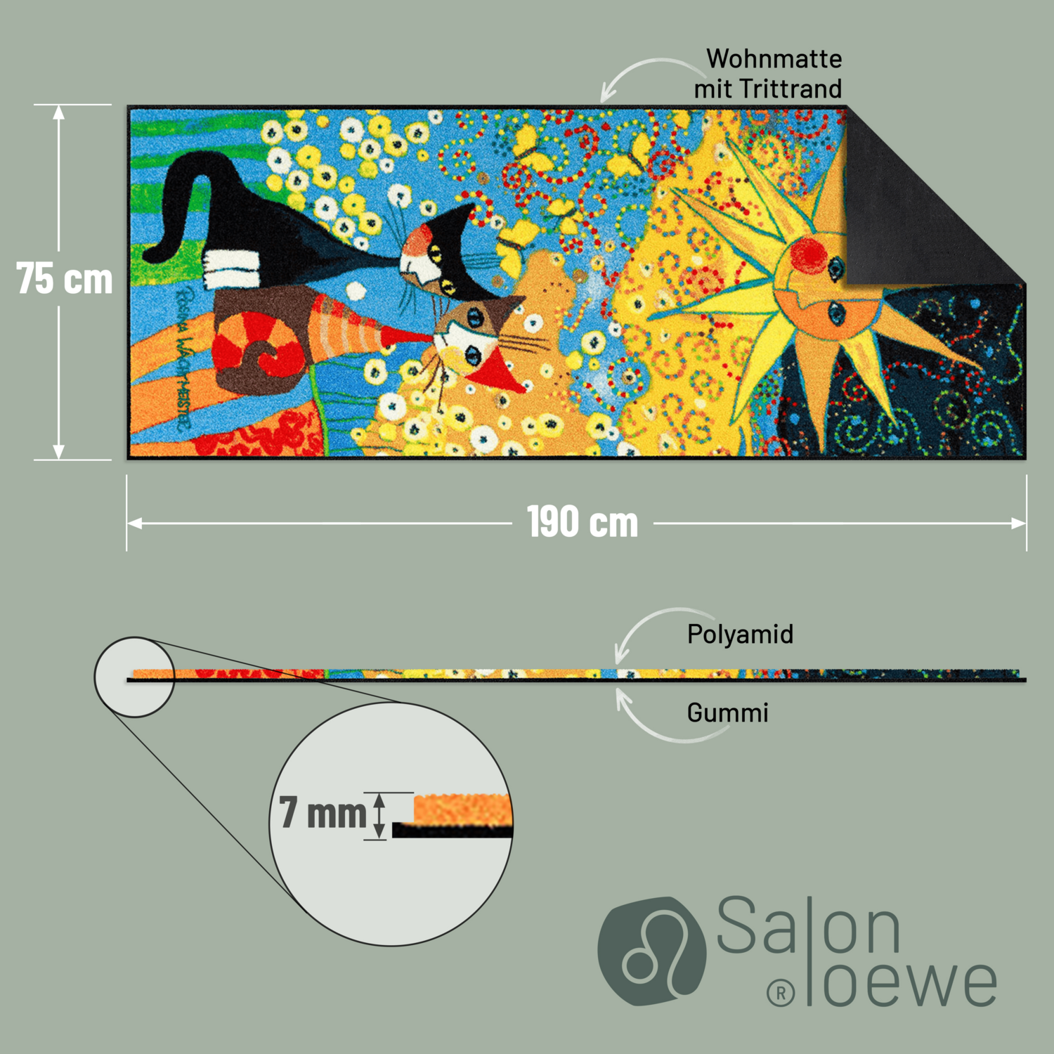salonloewe-la-dolce-vita-l-ufer-75-x-190-cm-waschbare-t-rmatte-mit-katzen-motiv- image 4