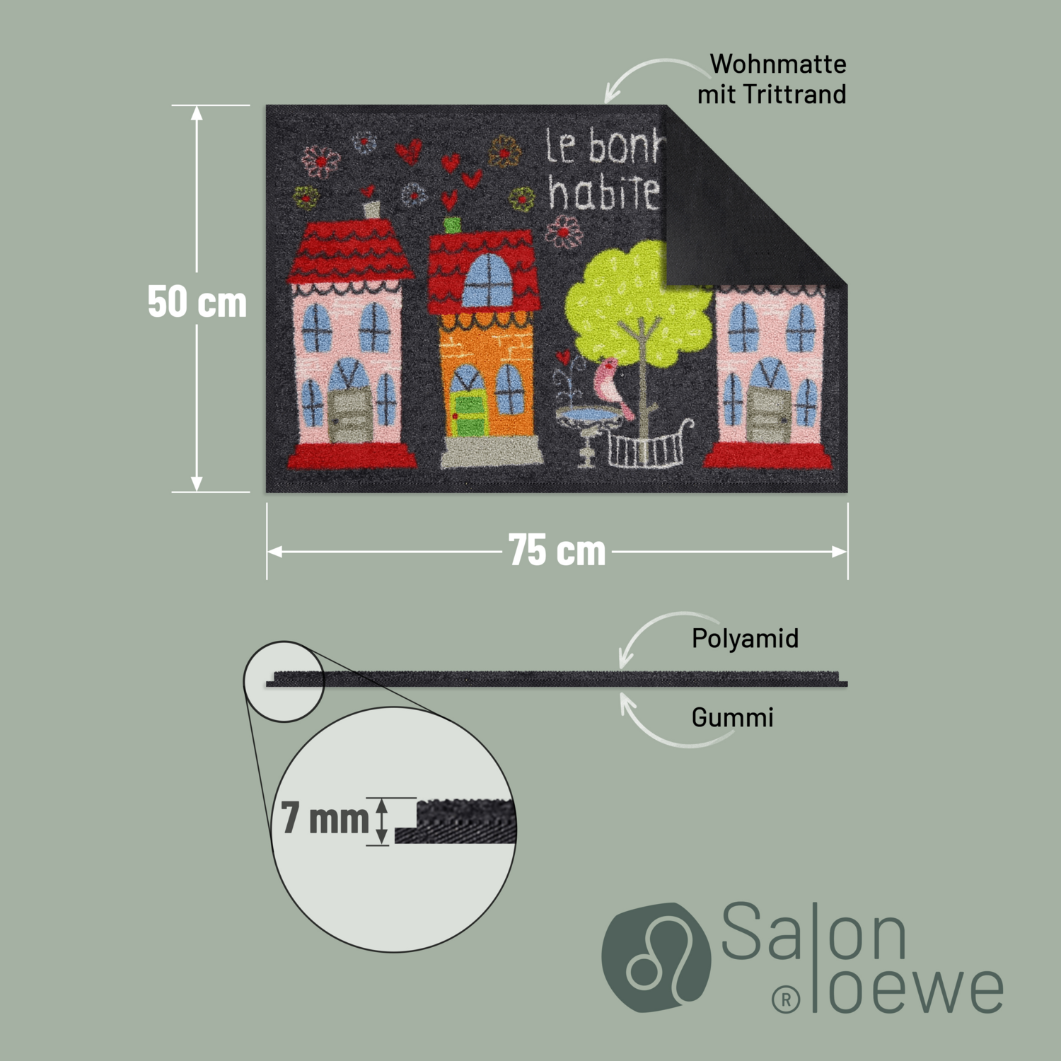 salonloewe-le-bonheur-eingangsmatte-grau-rot-50-x-75-cm-waschbare-schmutzfangmat image 4