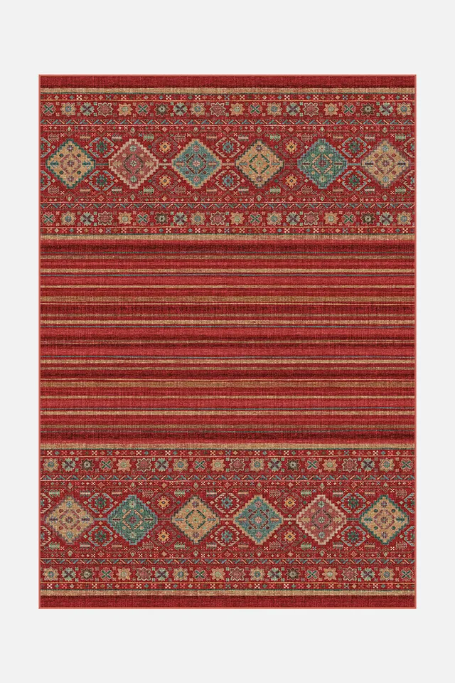 teppana-samira-granat-teppich-waschbarer-boho-teppich-mit-geometrischem-muster-i image 1