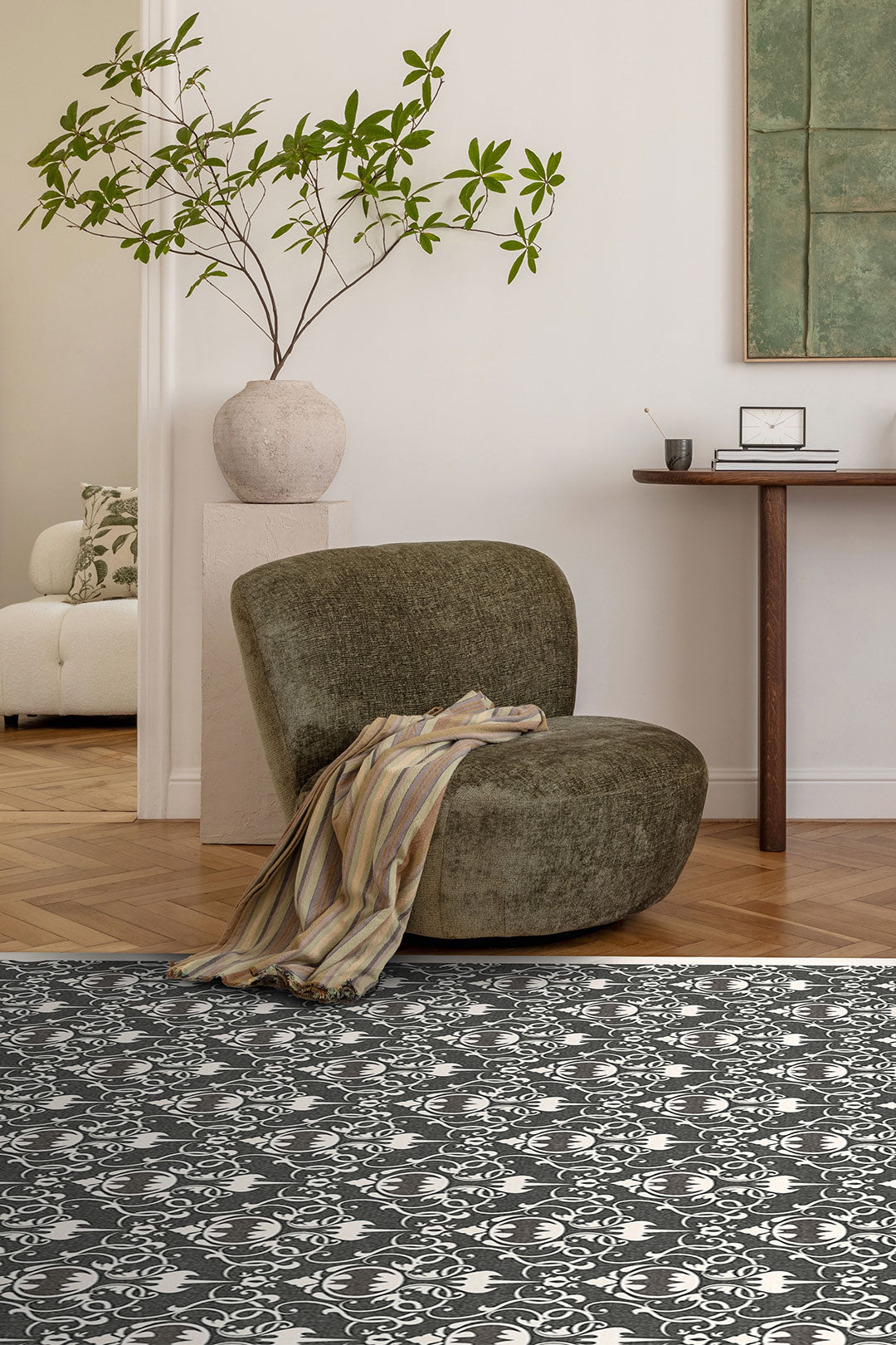 teppana-batman-damast-basalt-teppich-waschbarer-teppich-beige-natur-mit-grau-sil image 4