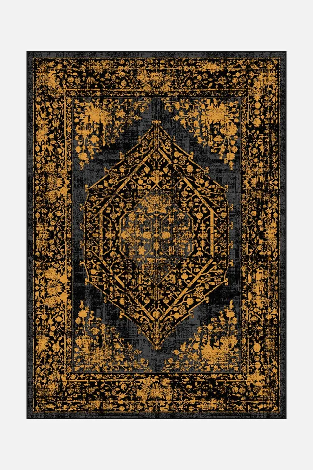 teppana-nero-gold-teppich-waschbarer-indoor-teppich-schwarz-gelb-orange-klassisc image 1