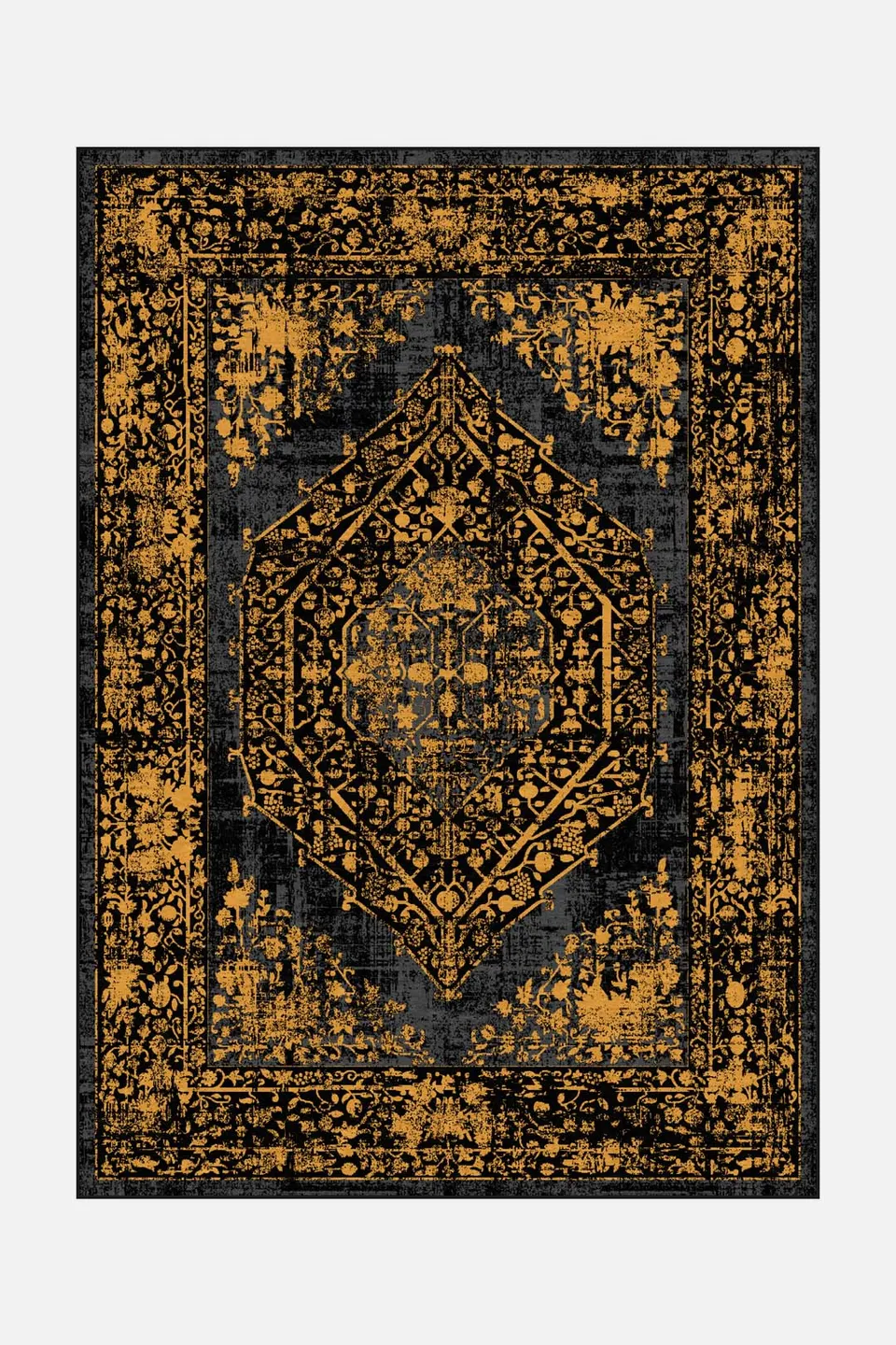teppana-nero-gold-teppich-waschbarer-indoor-teppich-schwarz-gelb-orange-klassisc image 1