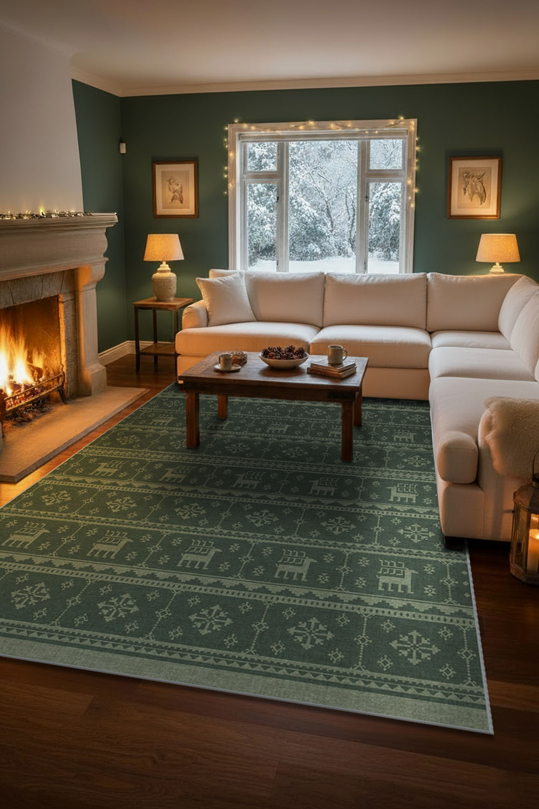 teppana-rentiere-tannengr-n-teppich-waschbarer-indoor-teppich-mit-rentier-und-ta image 4