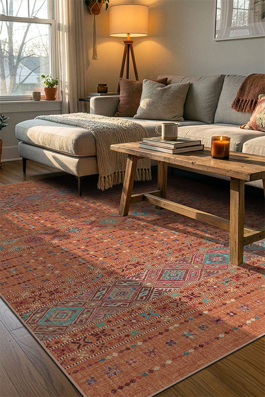 teppana-noura-zimt-teppich-waschbarer-boho-teppich-orange image 4