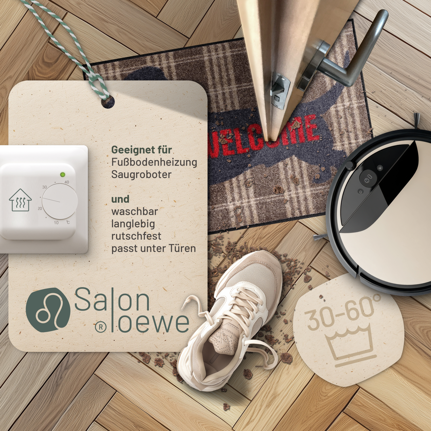 salonloewe-welcome-dog-eingangsmatte-50-x-75-cm-dackel-motiv-mit-karomuster image 3