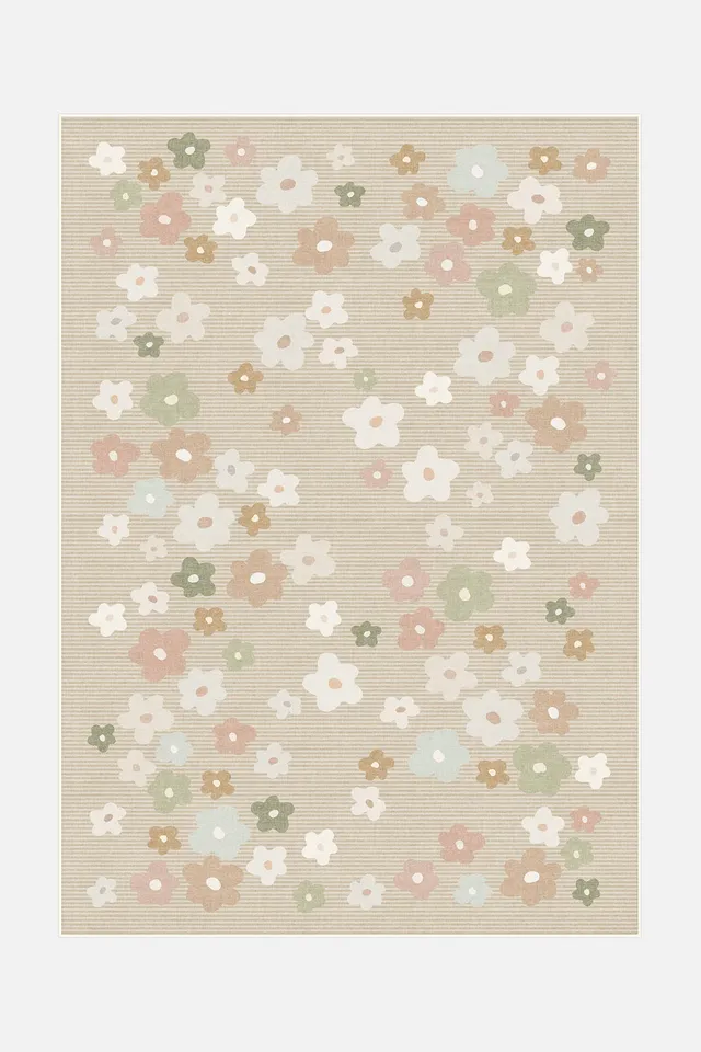 teppana-blumenwiese-taupe-waschbarer-floral-teppich image 1