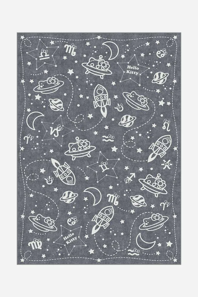 teppana-hello-kitty-sternbild-asche-teppich-waschbarer-kinder-teppich-grau image 1
