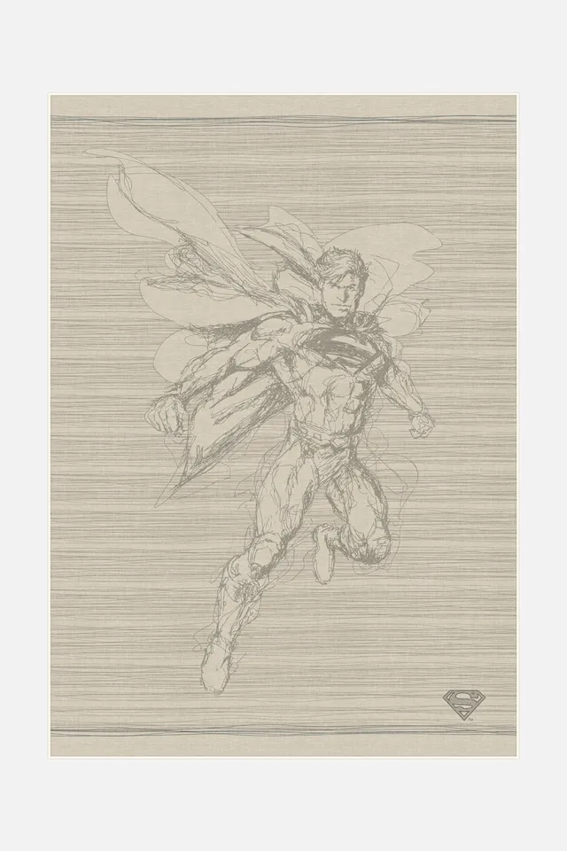 teppana-superman-skizze-beige-teppich-waschbarer-kinderteppich-inkl-rutschmatte image 1
