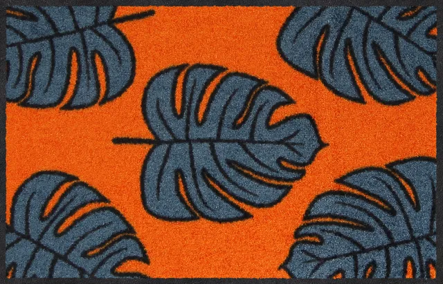 salonloewe-monstera-allover-orange-eingangsmatte-bl-tter-motiv-45-x-70-cm image 1
