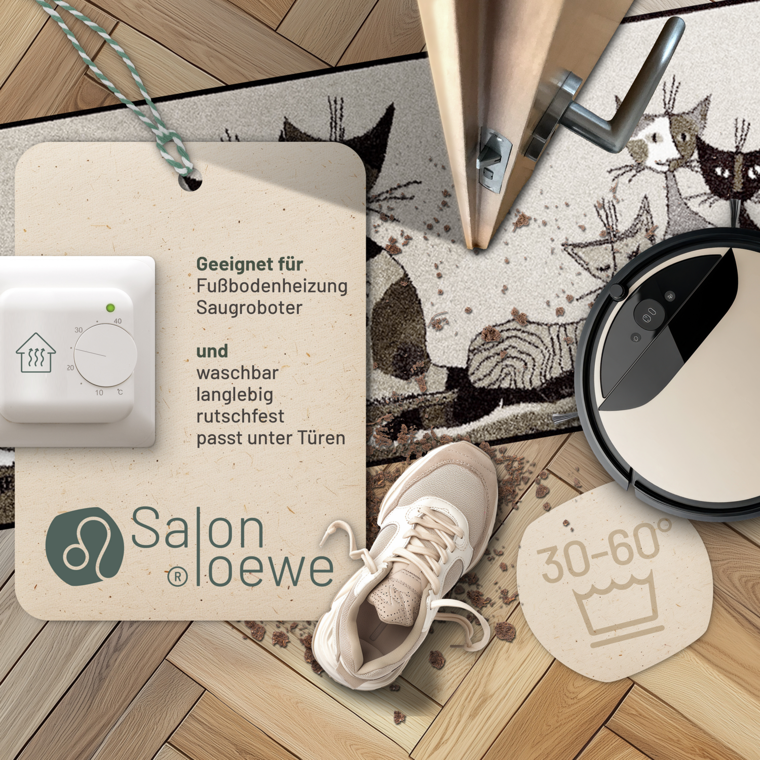 salonloewe-serafino-friends-teppich-60-x-180-cm-waschbarer-l-ufer-mit-katzenmoti image 3