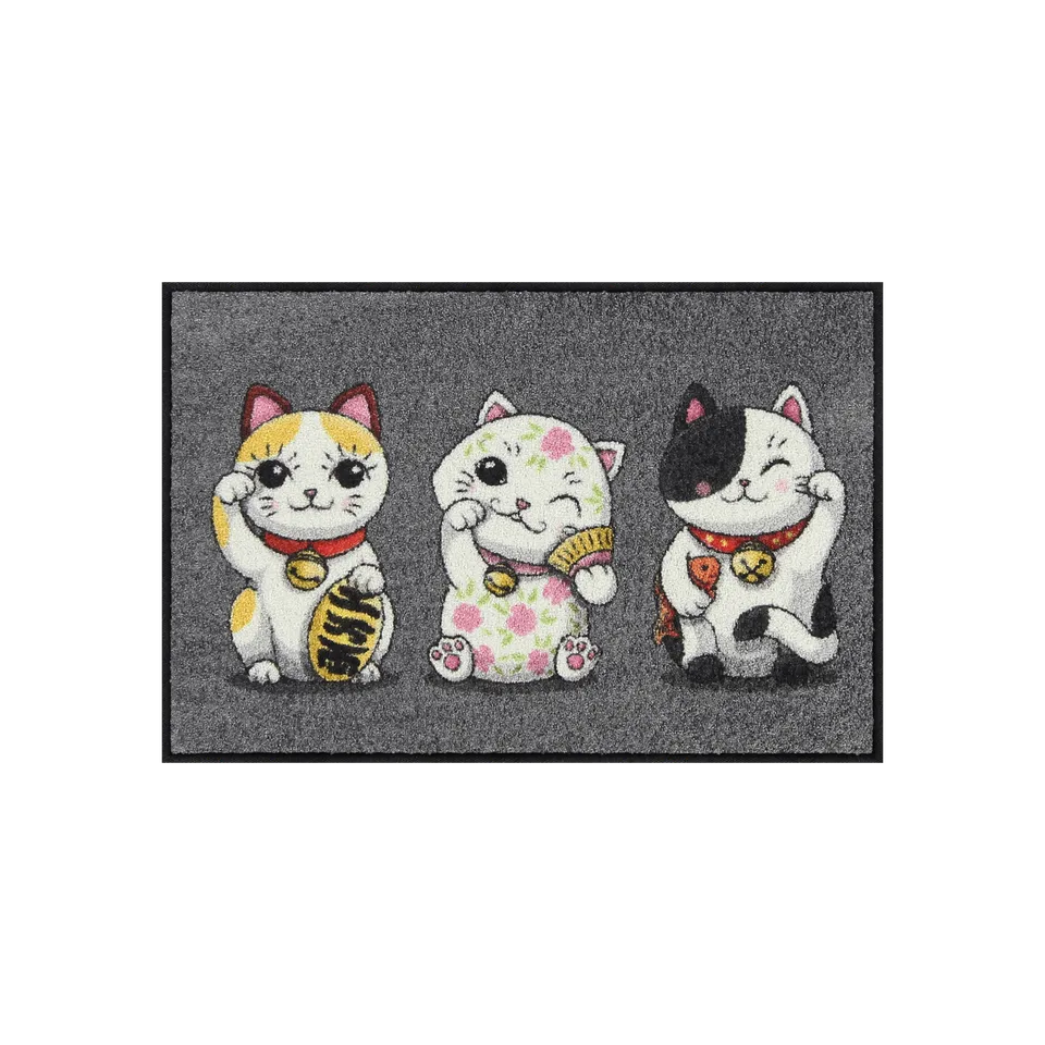 salonloewe-lucky-cats-grey-eingangsmatte-50-x-75-cm-waschbare-fu-matte-mit-manek image 1