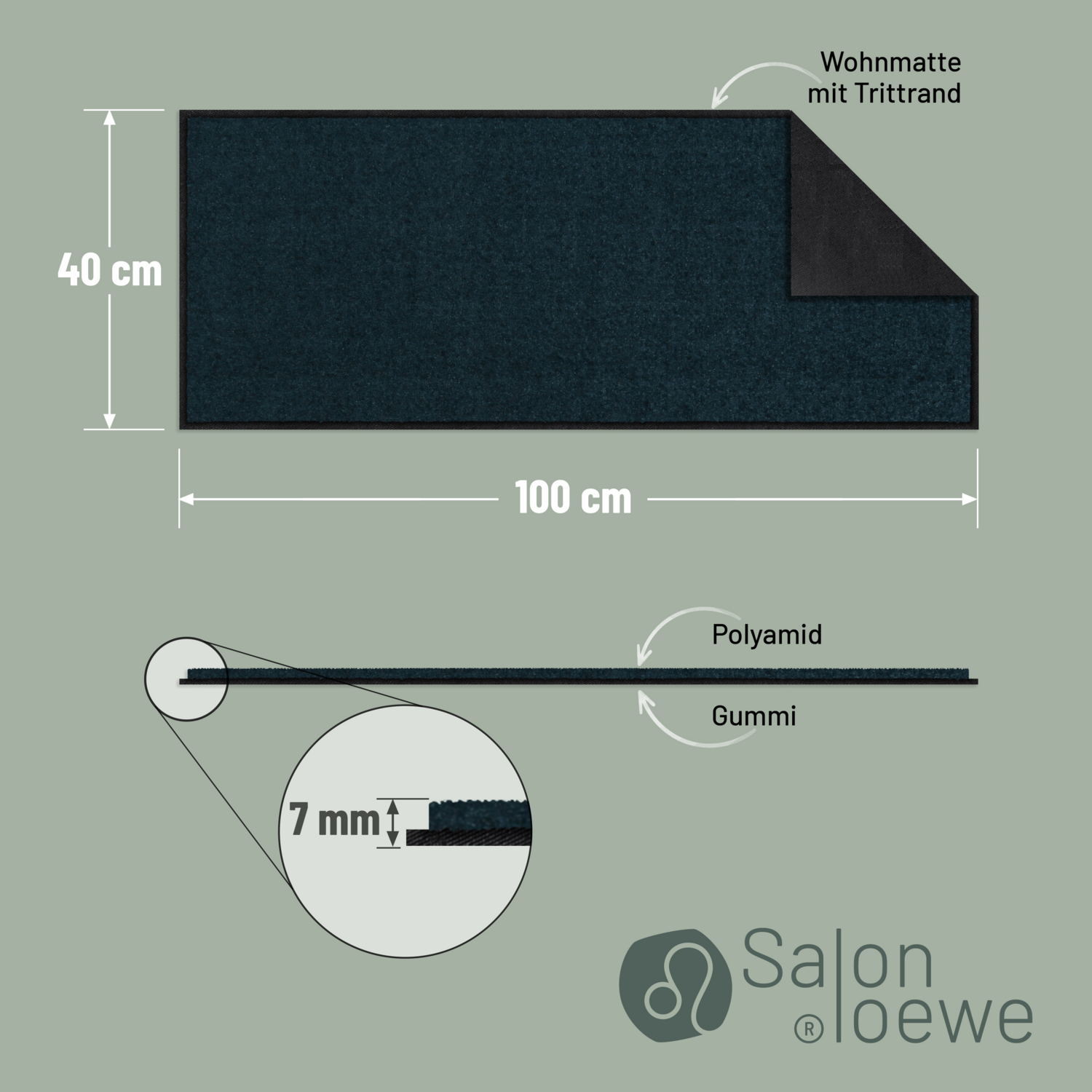 salonloewe-uni-blaupetrol-halbrund-40-x-100-cm-waschbare-schmutzfangmatte-mit-ru image 3